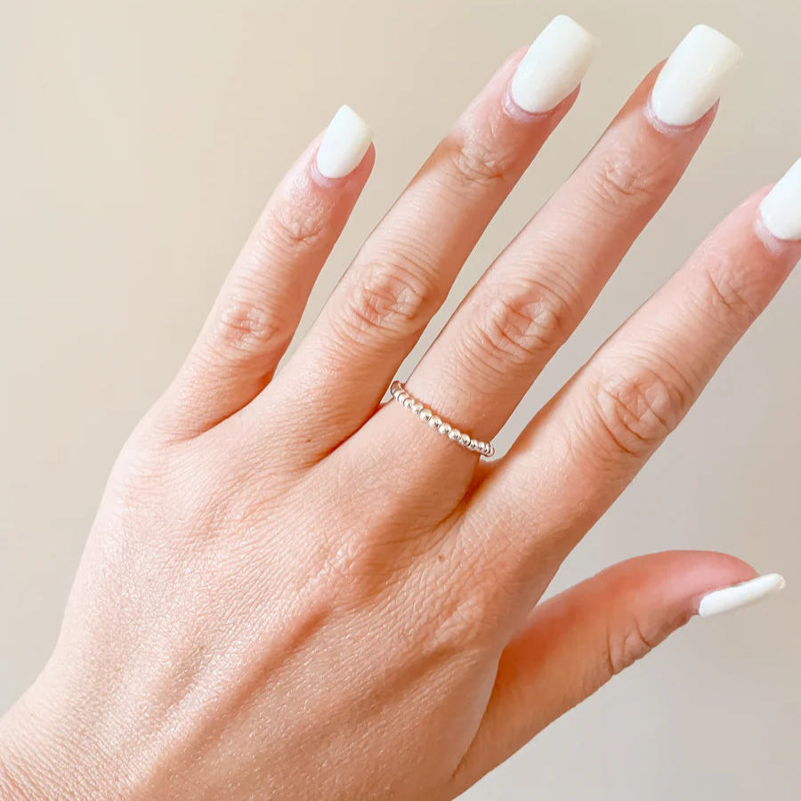 Lexi 2MM Silver Beaded Band Ring for Women - Dainty Stackable Jewelry for Everyday Wear & Special Occasions