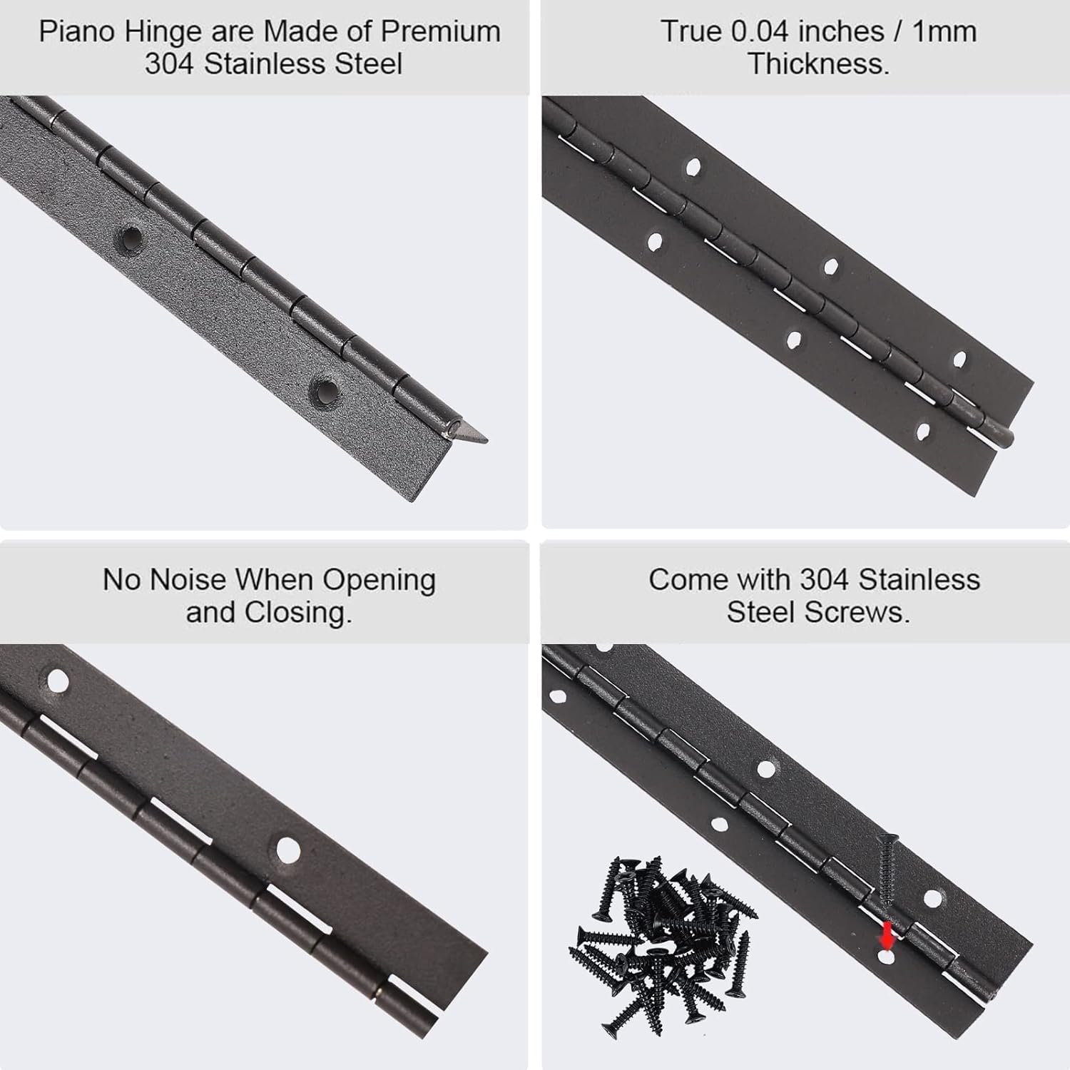 2PCS Heavy Duty 304 Stainless Steel Piano Hinge - 8 Inch Continuous Hinge with 16 Screws (0.05