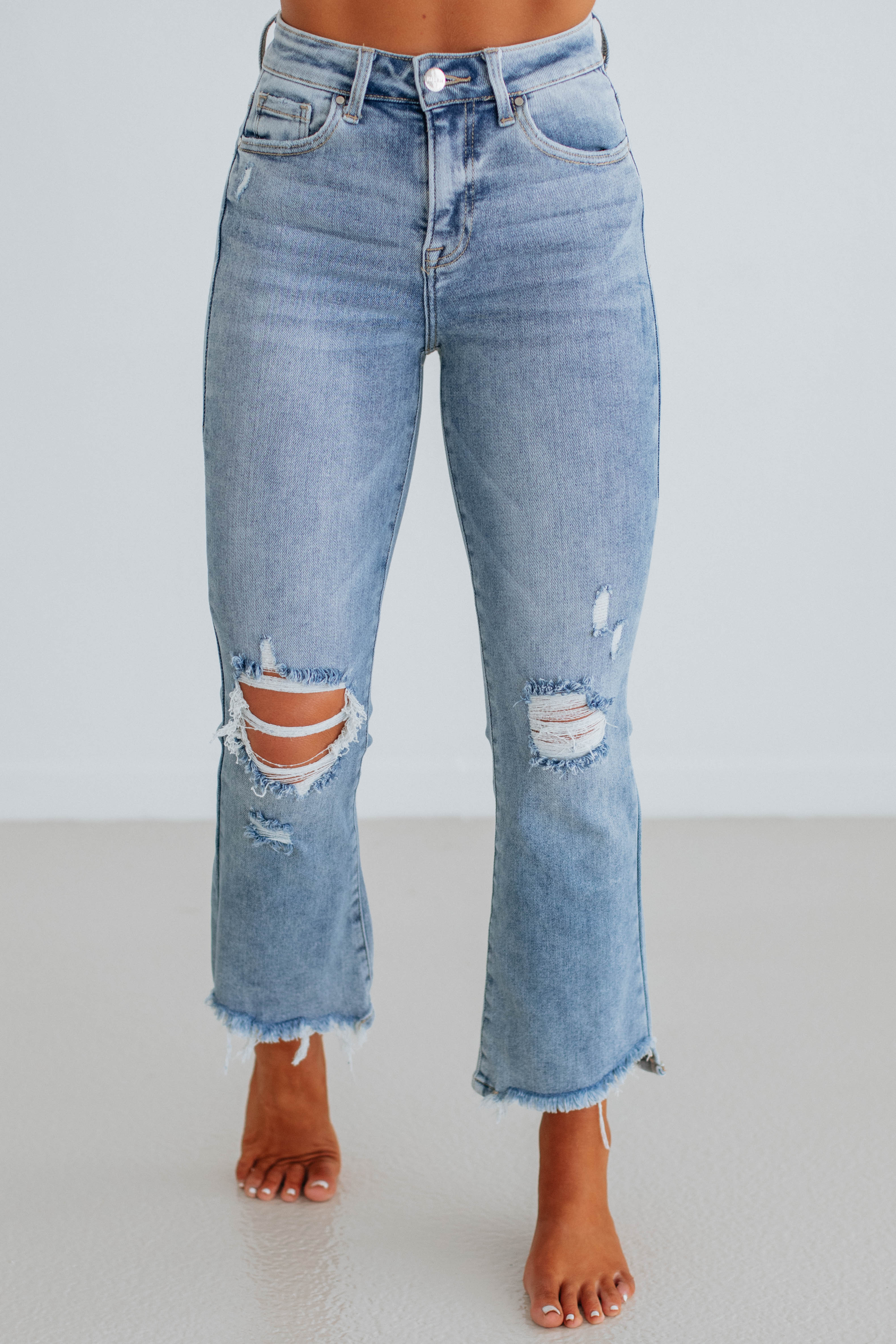 Cammi Risen Jeans for Women - Light Wash Distressed Denim Skinny Jeans | Comfortable Stretch High Waist Pants for Casual Wear & Everyday Outfits