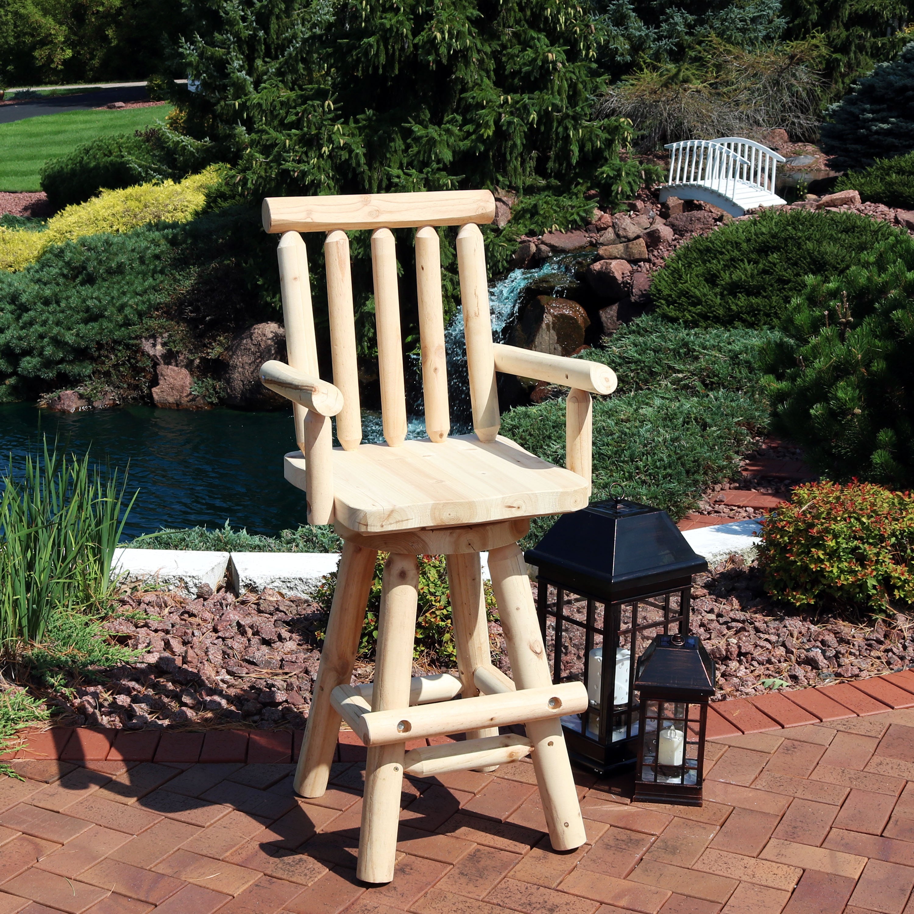 Rustic Outdoor Bar Stool - Log Cabin Style Bar Height Stool 42