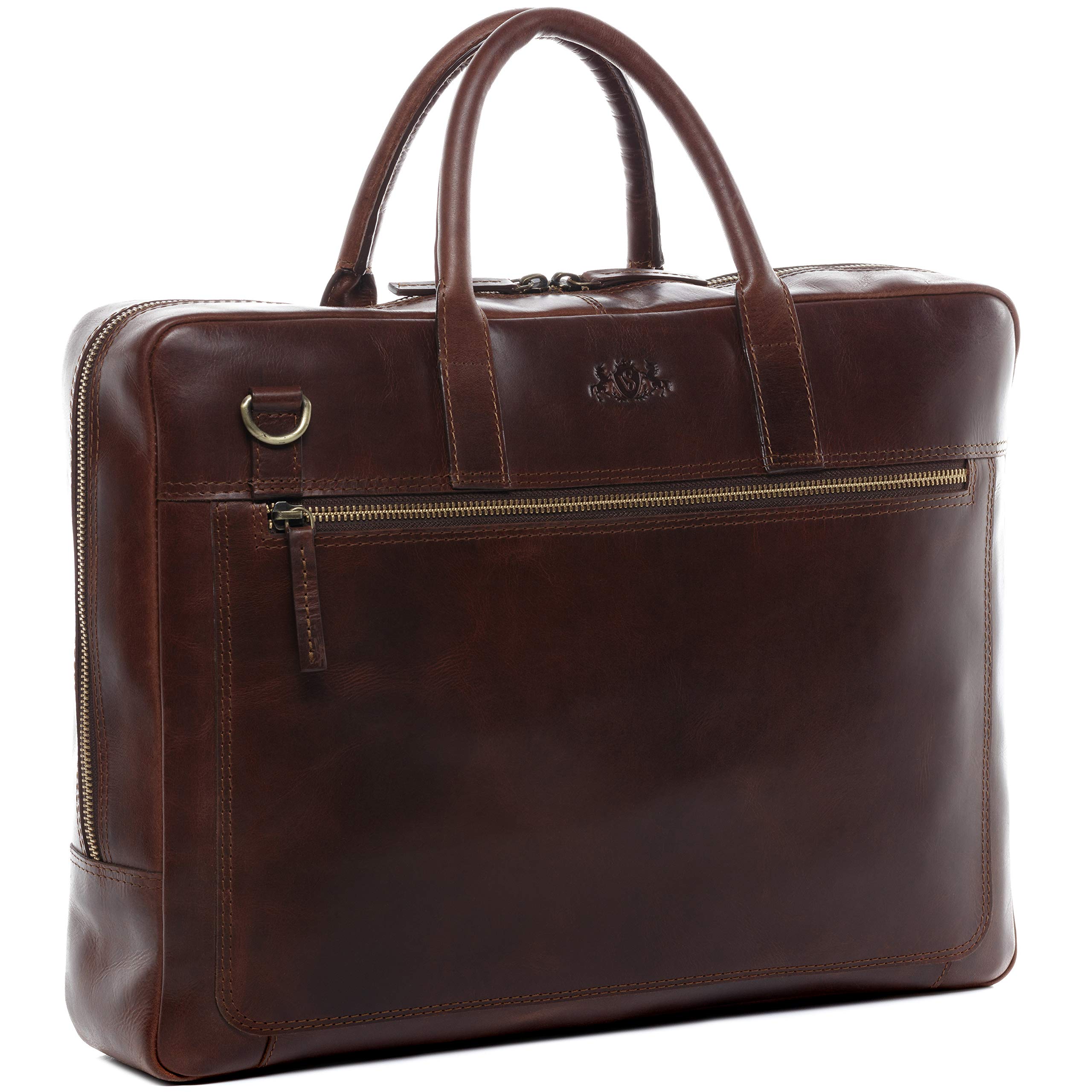 Premium Genuine Leather Laptop Briefcase for Business & Office - SID & VAIN DIXON Large Unisex Computer Bag in Brown - Perfect for Professionals, Commuters & Travelers