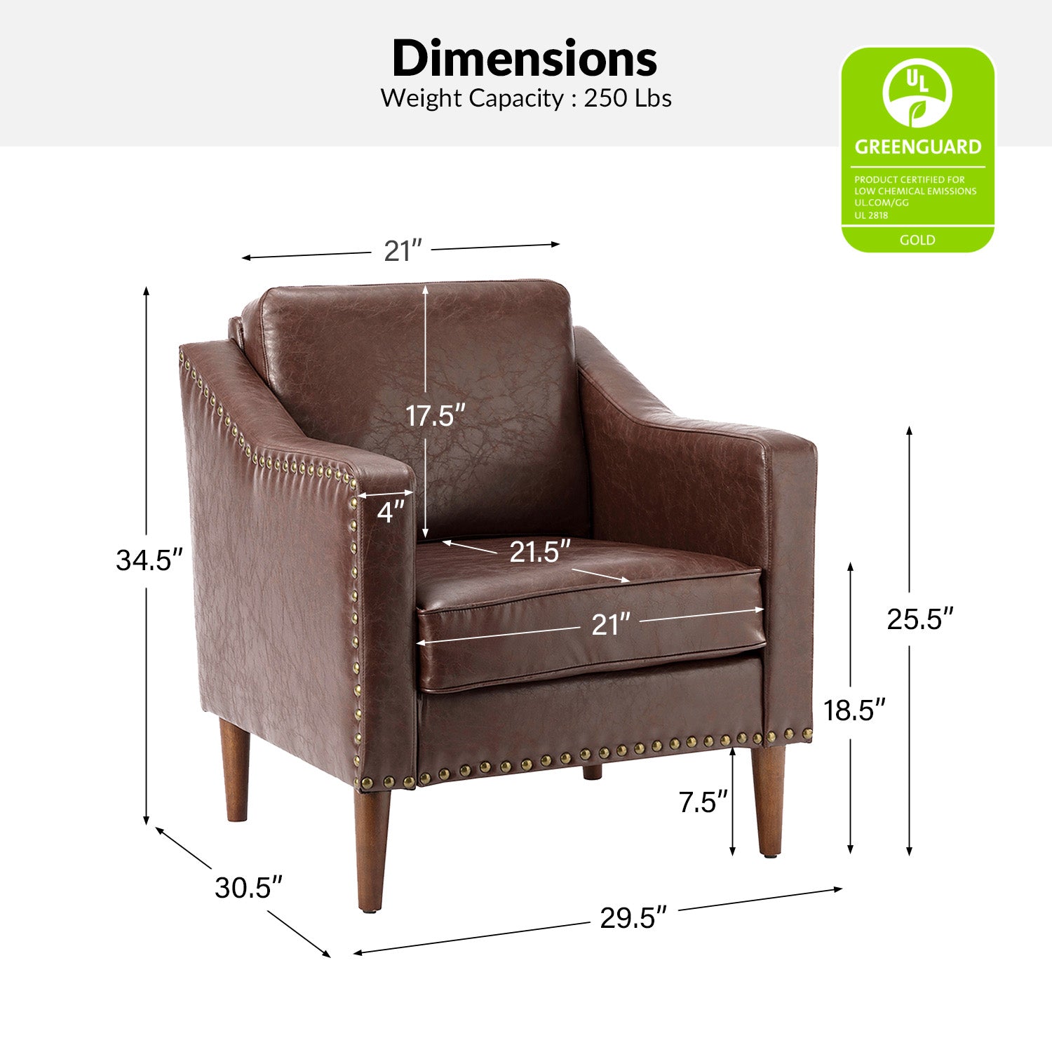 Rafaella Vegan Leather Armchair with Solid Wood Legs - Modern Vegan Leather Lounge Chair with Sturdy Wooden Legs for Living Room, Office, or Reading Nook
