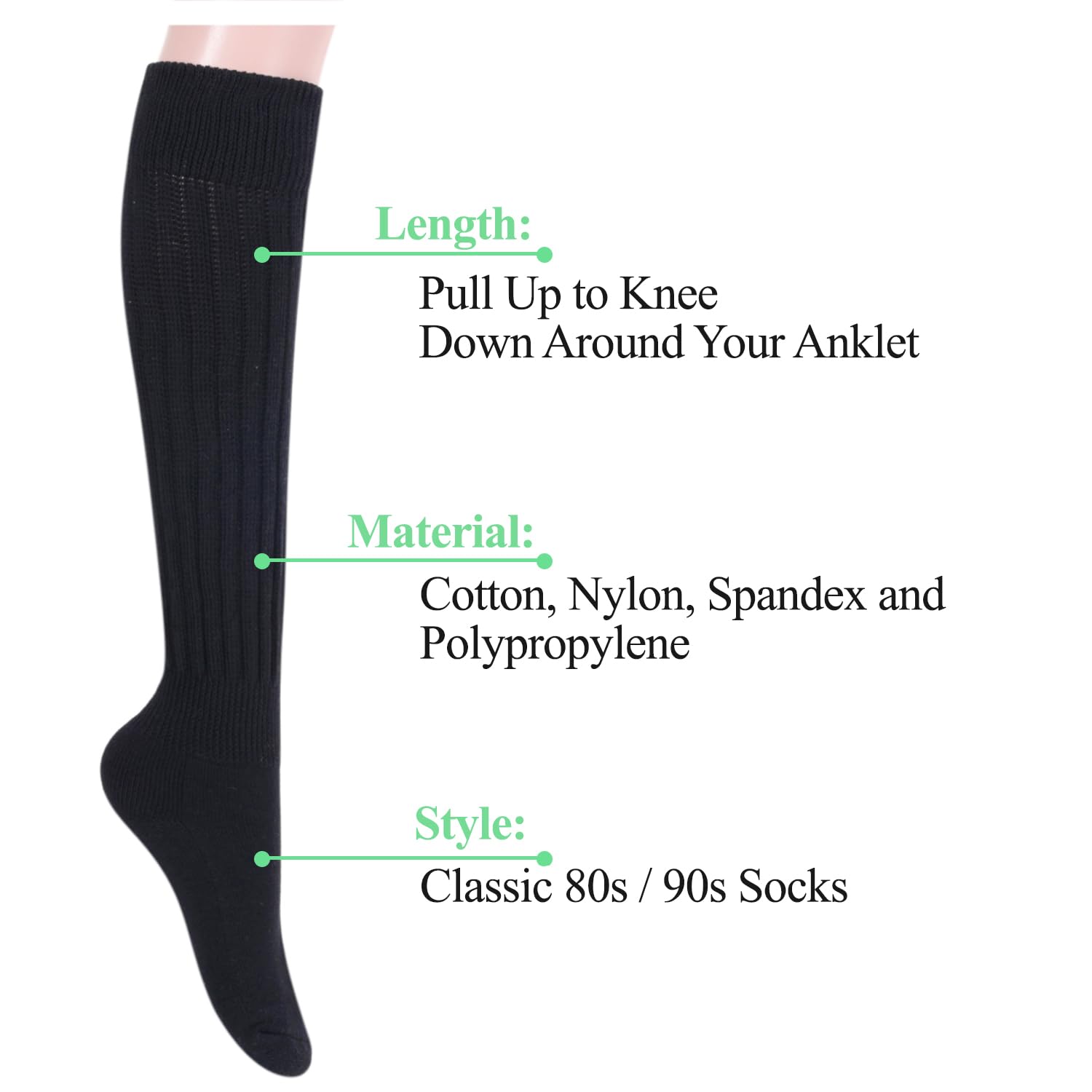 Zmart Women's Slouch Socks - Cozy Scrunch Socks 80s Style, Warm & Soft Knit Socks in White, Black, Orange & Cream - Perfect for Casual Wear, Lounge, Retro Outfits & Cold Weather