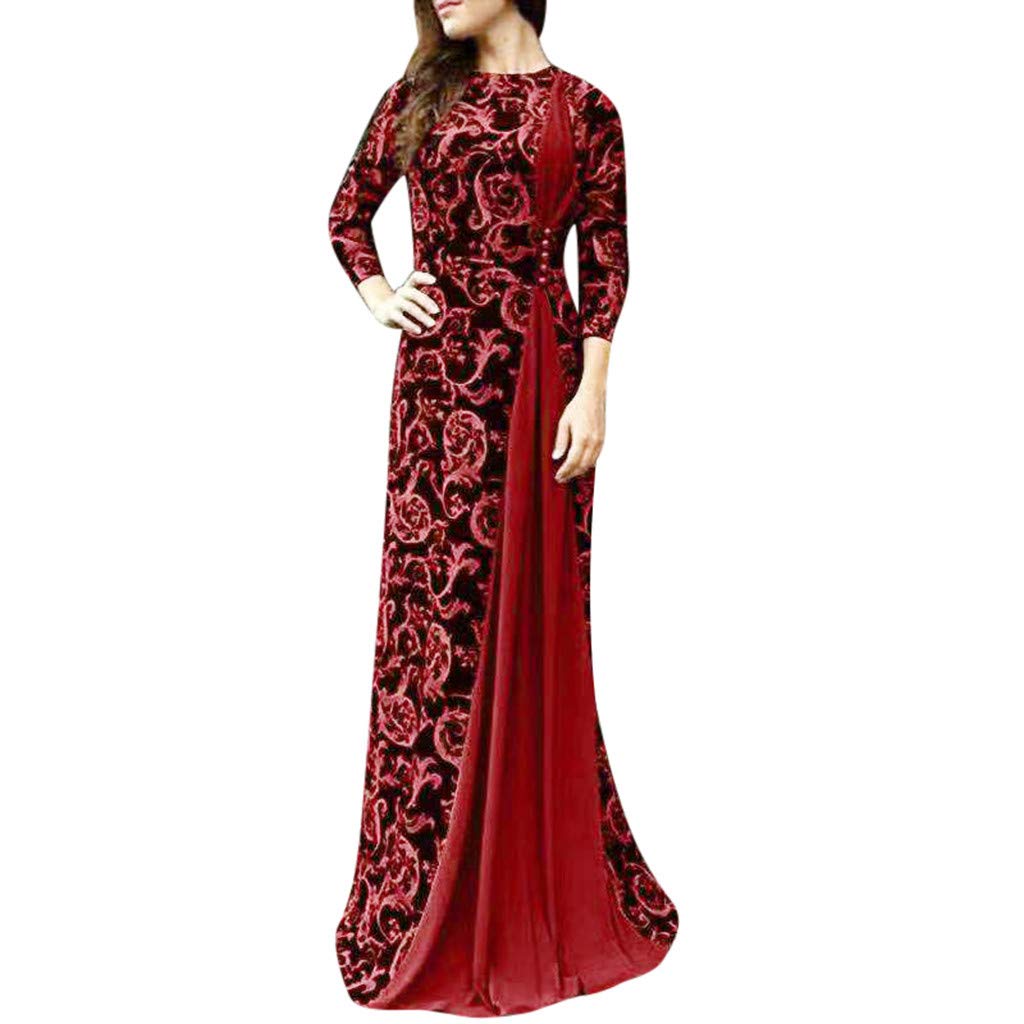 Levimja Women's Dubai Arabian Floral Print Maxi Dress - Islamic Modest Long Dress for Muslim Women - Perfect for Eid, Prayer, Wedding & Special Occasions
