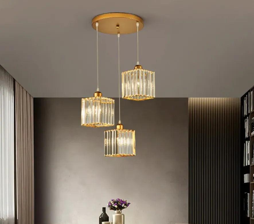 Clear Cylindrical Glass Pendant Light Fixture - Modern Hanging Lamp for Kitchen Island, Dining Room & Bedroom Lighting Decor