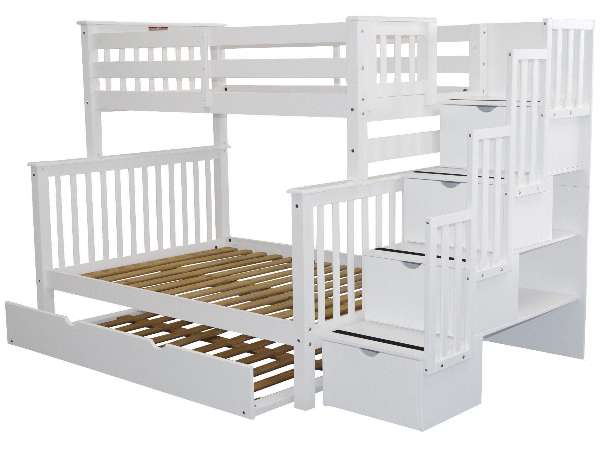 Twin Over Full Bunk Bed with Stairway & Full Trundle - White | Space-Saving Kids & Guest Bedroom Solution