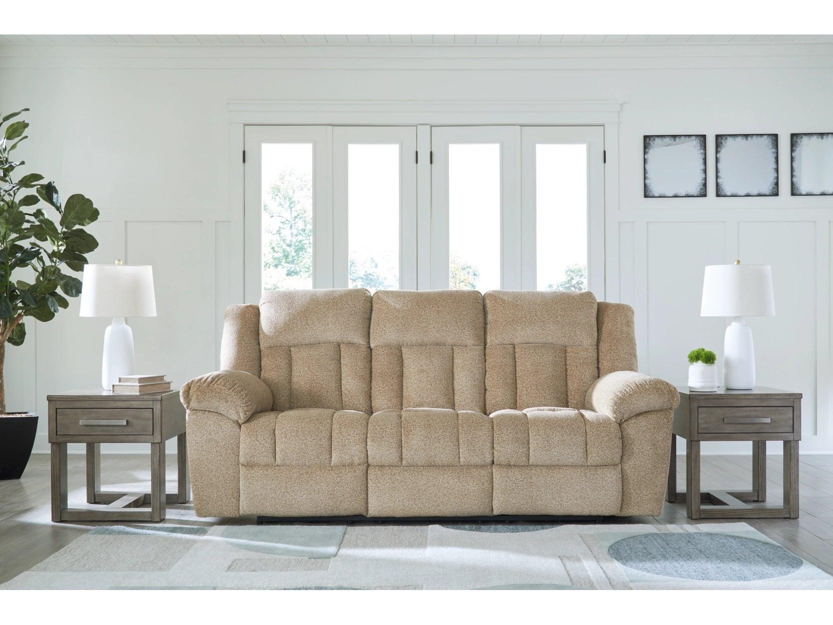 Comfortable Wheat-Colored Tip-Off Reclining Sofa - Modern Living Room Furniture for Relaxation & Entertainment