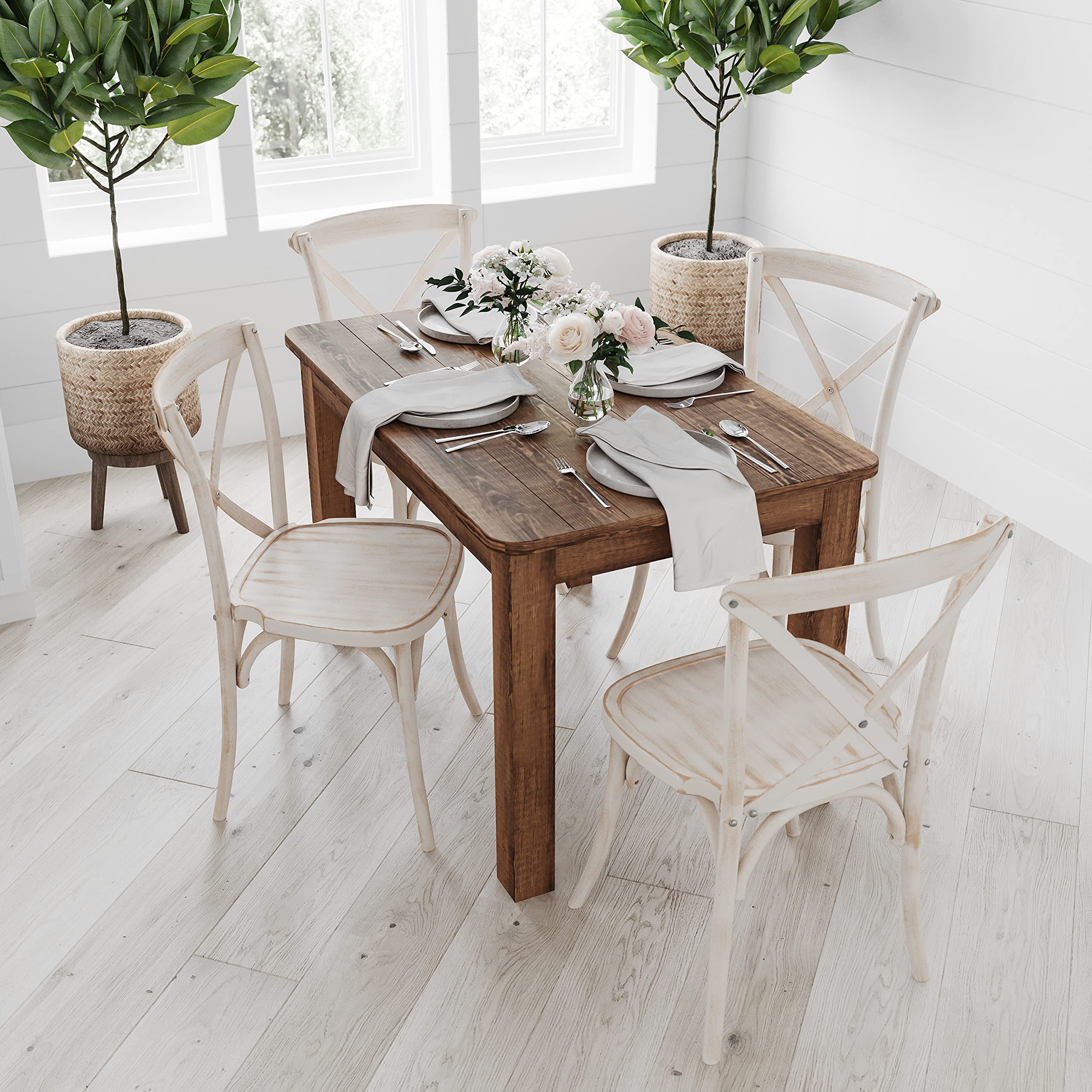 Merrick Lane Rustic Brown Solid Wood Dining Table - 46