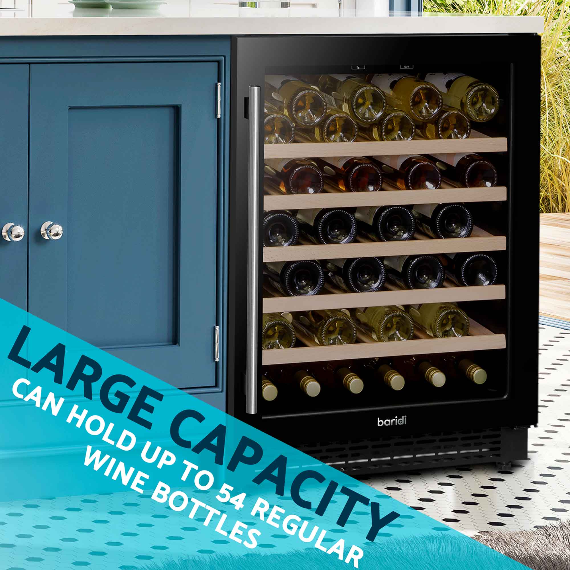 54 Bottle Wine Cooler Refrigerator - Digital Touch Screen Control, Built-in & Freestanding, Energy Efficient - Perfect for Home Bars, Restaurants & Wine Cellars (Black, Model DH78)