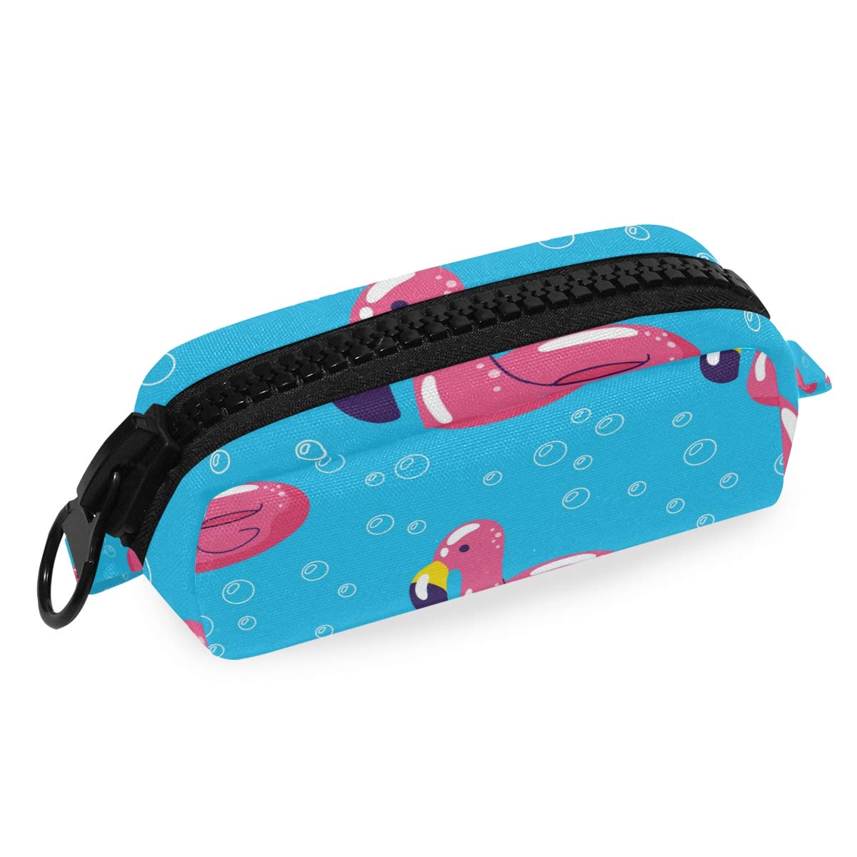 FengJu Large Capacity Pencil Case with Zipper - Flamingo Blue Cosmetic Makeup Pouch for School, Office & Travel | Perfect for Teens, Artists & Professionals (Stationery, Makeup Brushes, Pens Organizer)