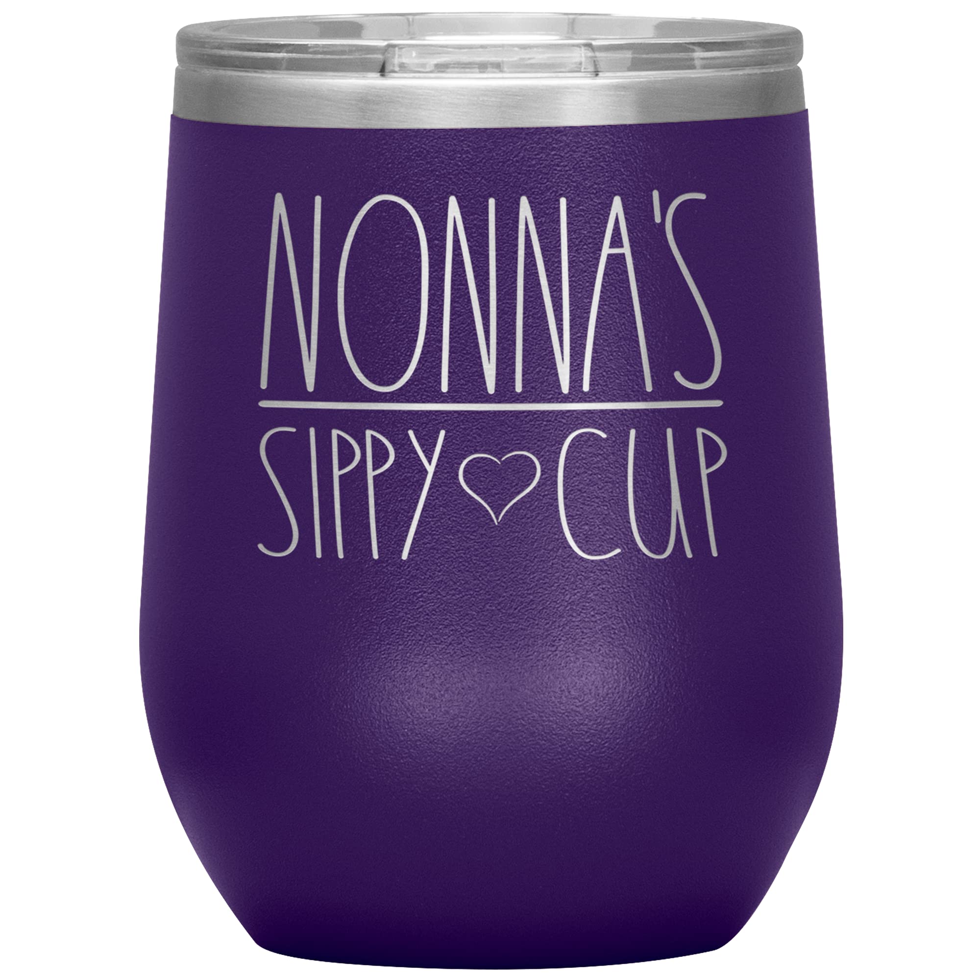 Nonna's Sippy Cup Wine Tumbler 12Oz with Lid - 12 Color Options - Perfect Gift for Nonna's Birthday, Mother's Day & Family Gatherings - Purple Insulated Wine Glass for Grandma