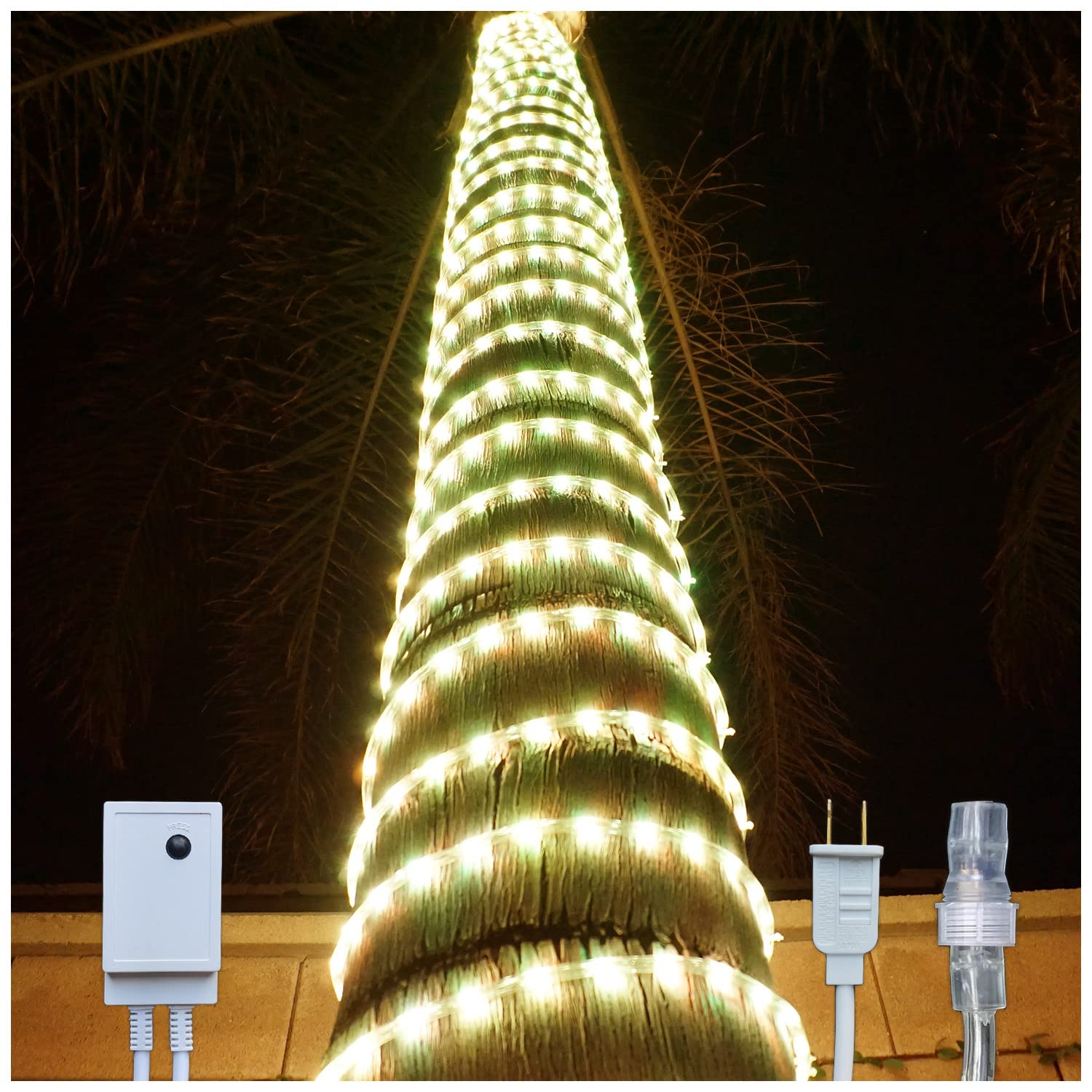 Russell Decor 100FT LED Rope Lights - 4-Level Dimmable Christmas String Lights with Controller & Clips (Warm White) | Indoor/Outdoor Holiday, Party, Wedding & Home Decoration Lighting