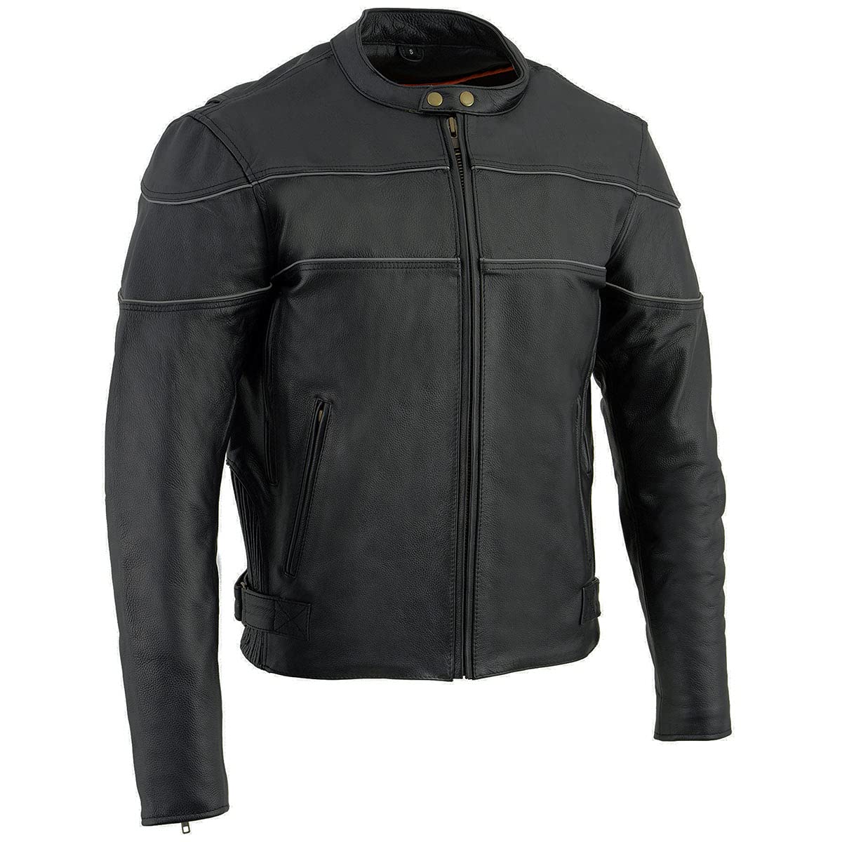Milwaukee Leather Men's Reaper Black LKM1785 Stretch Motorcycle Jacket with Reflective Piping - Waterproof Biker Jacket for Riding & Outdoor Adventures
