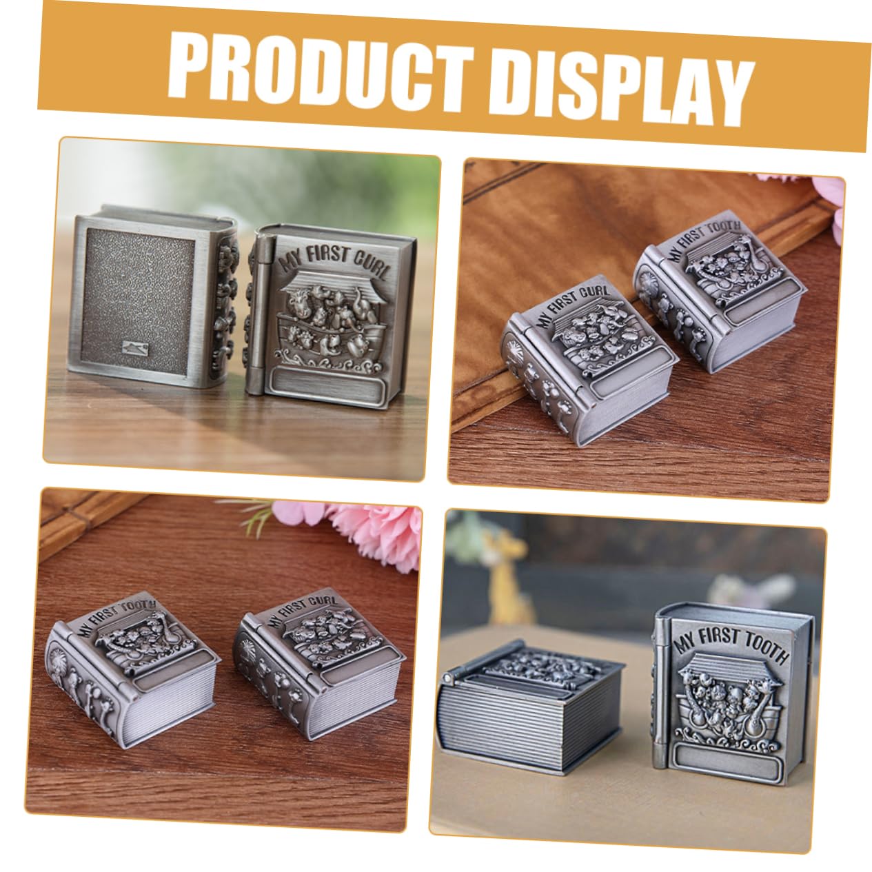 VINTORKY 2-Piece Metal Tooth Storage Box - Deciduous Tooth Organizer Container with Lid, Small Teeth Holder Case for Baby Kids (Perfect for First Tooth Keepsake & Memory Preservation)