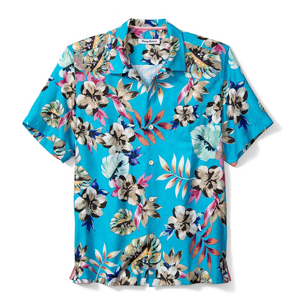 Tommy Bahama IslandZone Jetties Beach Blooms Camp Shirt - Blue Danube | Relaxing Hawaiian Style Button Down Shirt for Men | Perfect for Beach Vacations, Summer Parties & Casual Outings