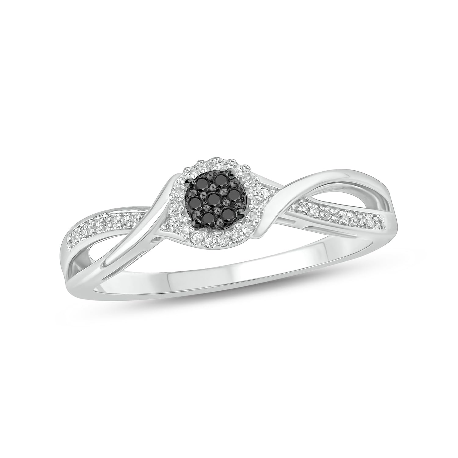 925 Sterling Silver Diamond Cluster Halo Promise Ring for Women - 1/10ct White & Black Diamonds, Bridal Engagement Ring - Perfect for Anniversaries, Proposals & Special Occasions