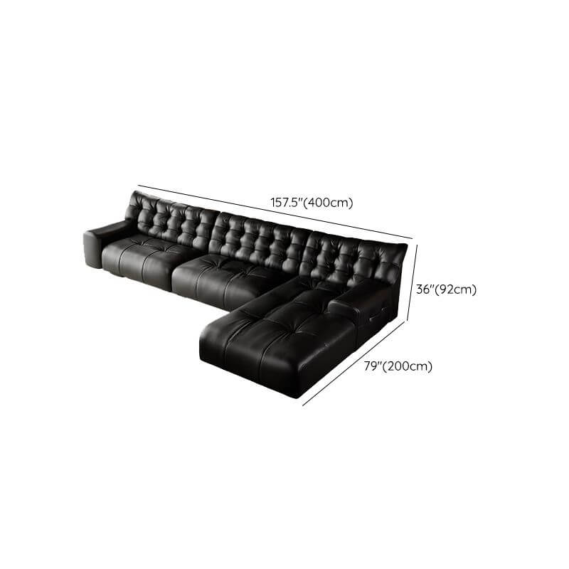 Modern L-Shaped Sectional Sofa with Tufted Back & Chaise Lounge - Black Upholstered Living Room Furniture for Small Spaces | Perfect for Apartments, Condos & Home Theater Seating
