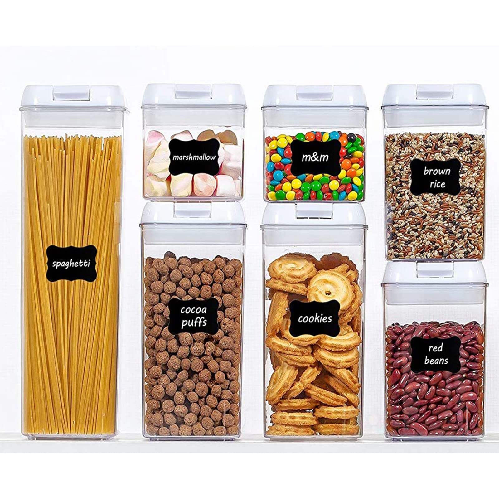 7-Piece Airtight Food Storage Container Set with Lids - BPA-Free Kitchen Organization Jars for Flour, Sugar, Coffee & Dry Goods - Stackable Pantry Storage for Kitchen, Office & Camping (White)