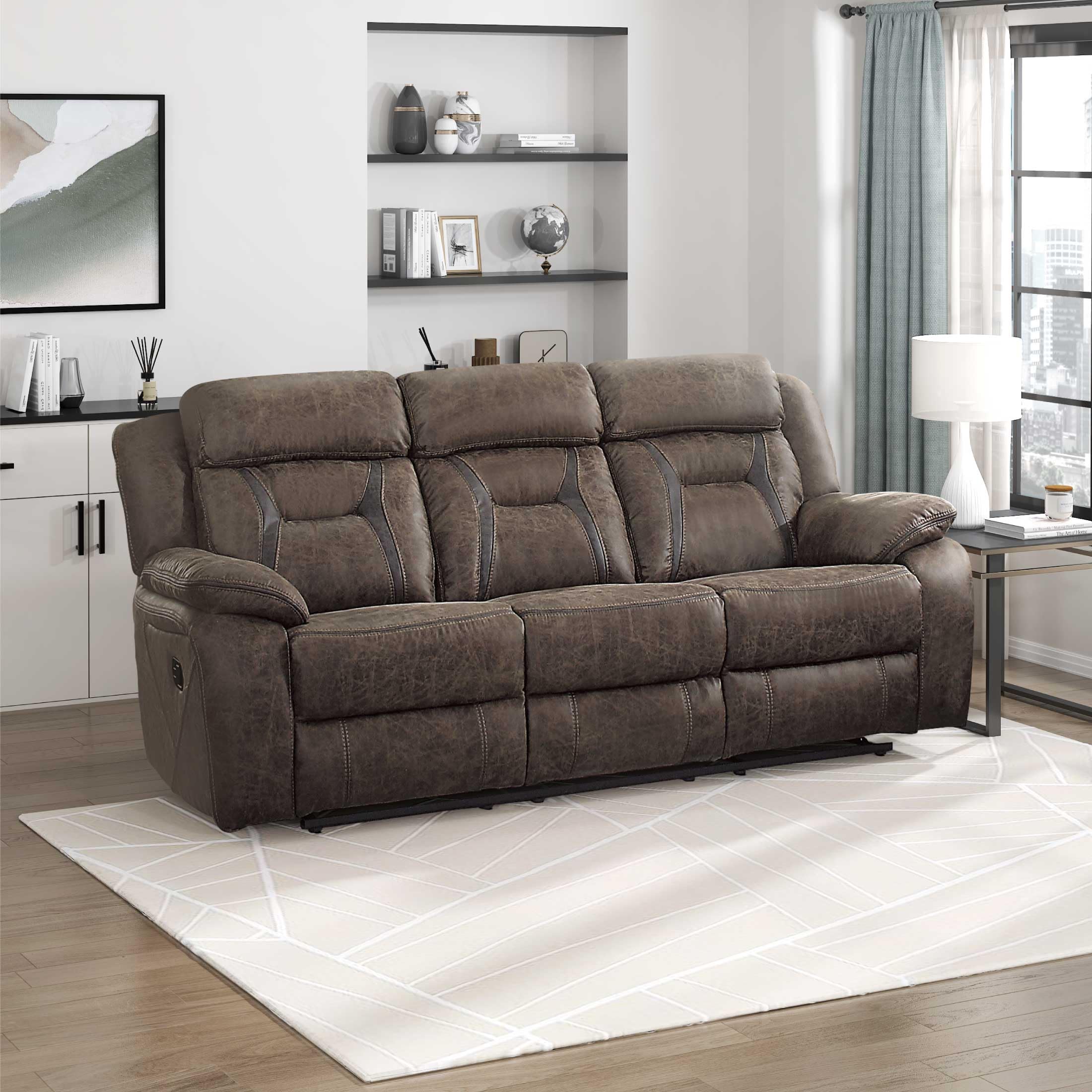 Homelegance Dark Brown Polished Microfiber Manual Double Recliner Sofa - Comfortable Living Room Furniture for Relaxing & Entertaining