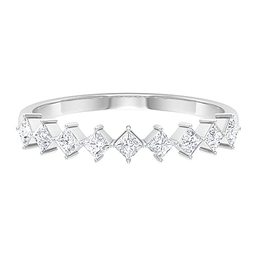 1/2 CT Princess Cut Diamond Half Eternity Ring for Women - 14K Solid Gold Geometric Wedding Band - Elegant Anniversary & Engagement Jewelry Gift