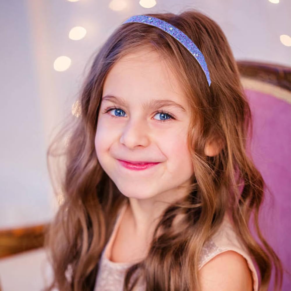 10 Pack Colorful Glitter Sequin Elastic Hairbands with Mini Teeth - Thin Rainbow Headbands for Girls, Women & Kids | Perfect for Parties, School, Sports & Daily Styling
