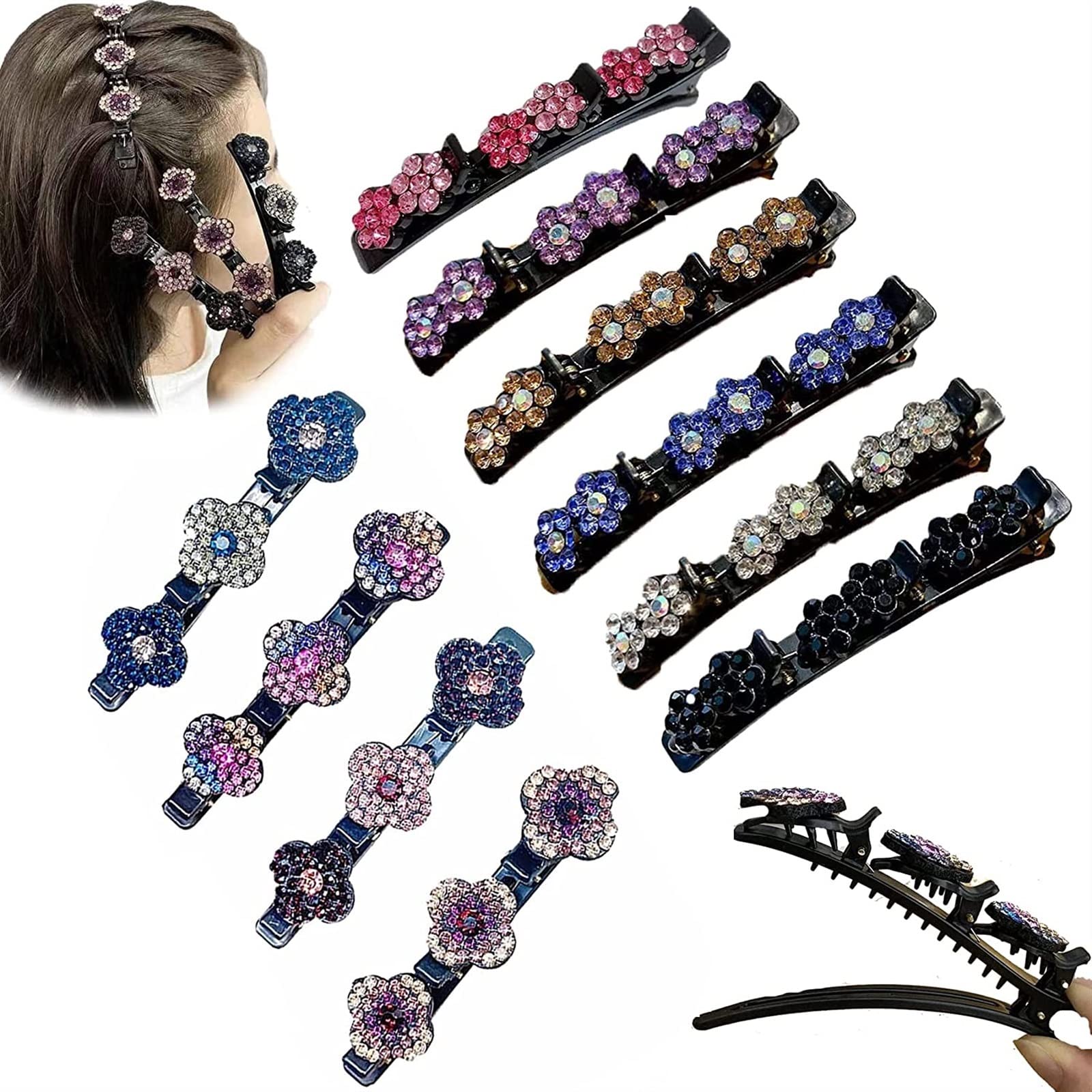10PCS Sparkling Crystal Stone Braided Hair Clips Set with 3 Mini Clips - Elegant Hair Barrettes for Women & Girls - Perfect for Weddings, Parties & Daily Styling