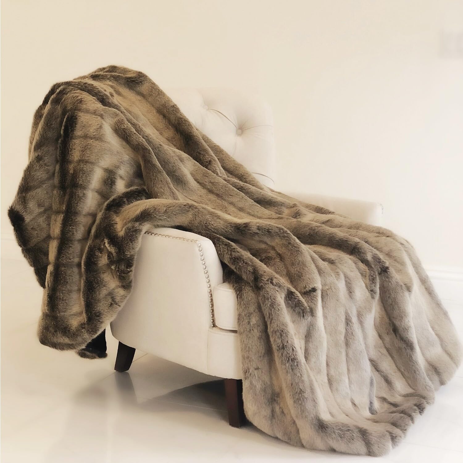 Plutus Brands Frost Mink Dark Brown Faux Fur Throw Blanket 36x60 Inches - Soft Luxury Blanket for Sofa, Bed & Winter Decor