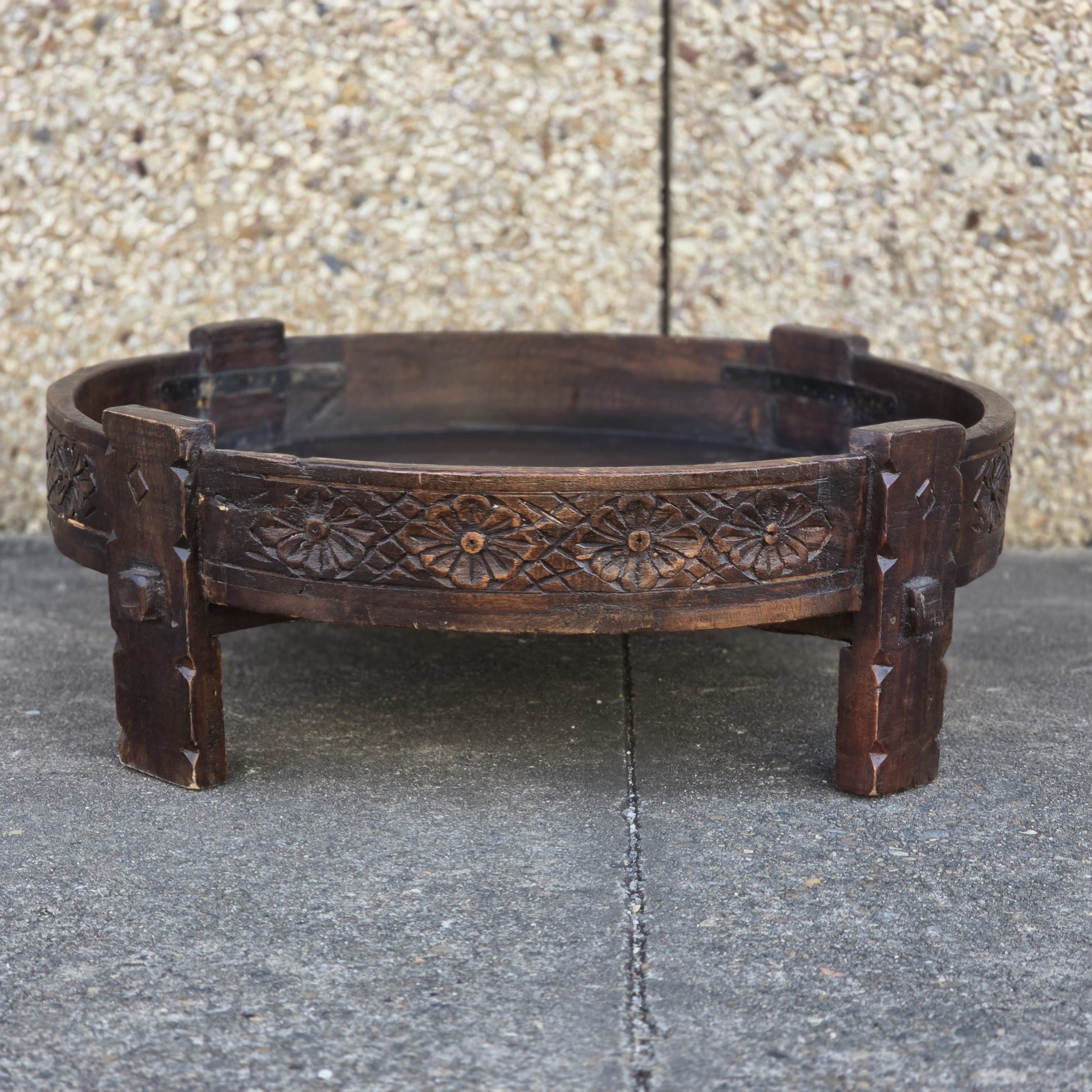 Handcrafted Solid Wood Indian Chakki Grinder Coffee Table - 30x30x10 Inches Rustic Home Decor for Living Room, Lounge & Office