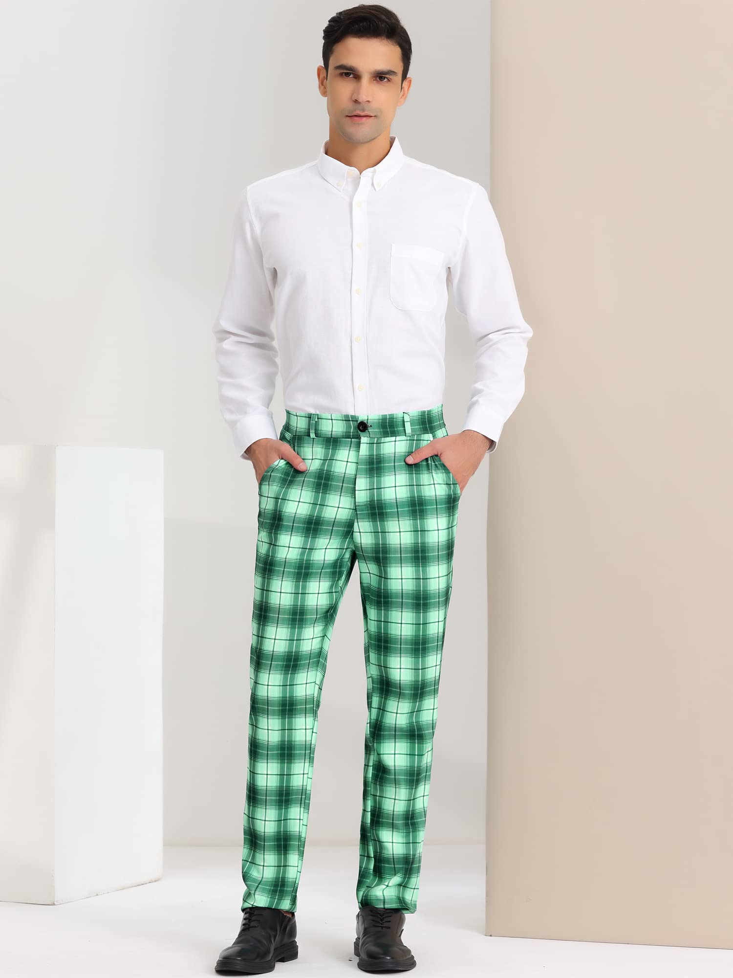 Lars Amadeus Men's Checkered Dress Pants - Flat Front Regular Fit Plaid Slacks for Work, Prom & Business | Office Wear, Formal Events & Professional Occasions