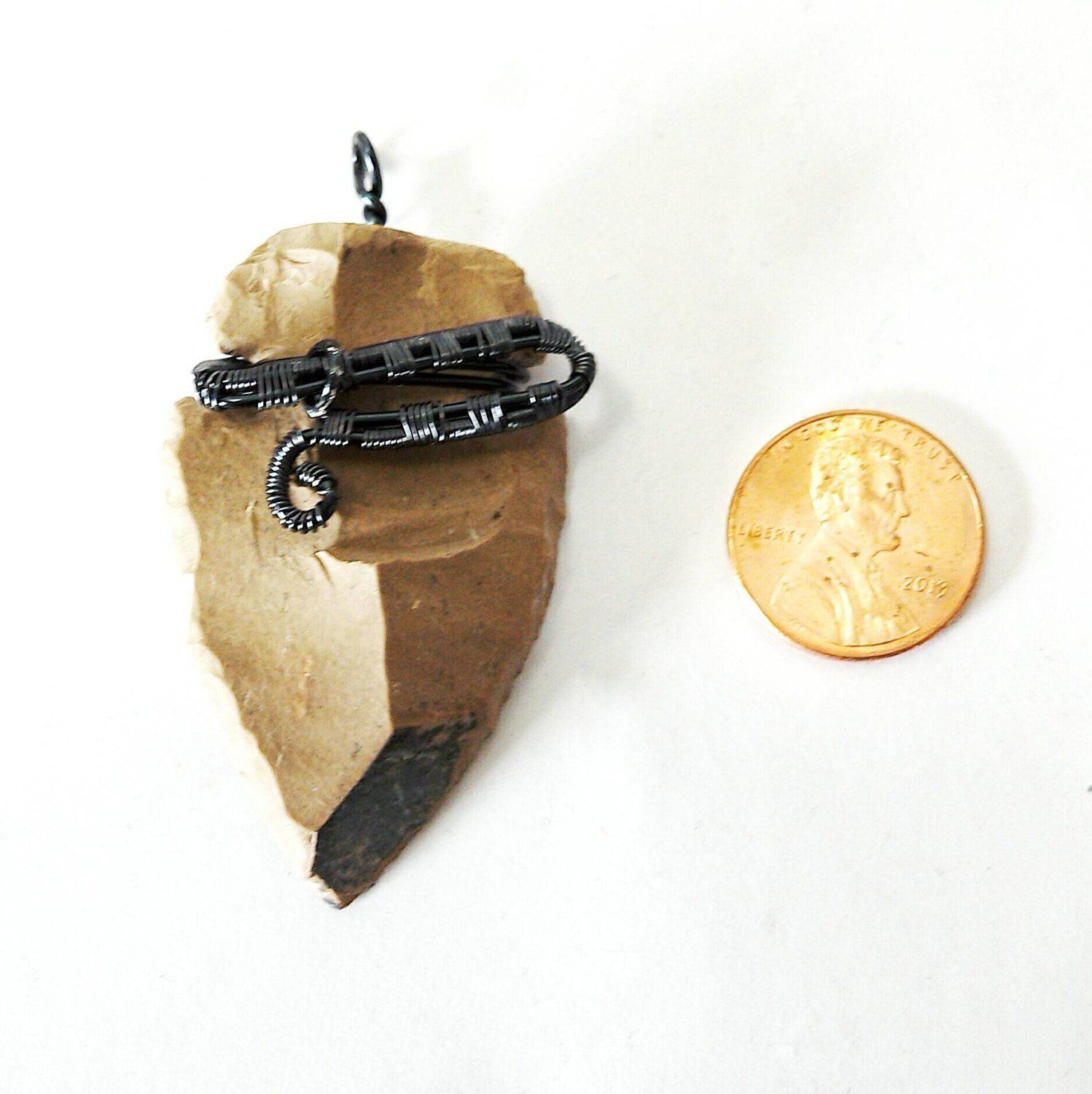 Authentic Flint Arrowhead Pendant Necklace - Handmade Dark Blue Wire Wrap Jewelry for Men & Women | Perfect for Outdoor Enthusiasts, Nature Lovers & Boho Fashion