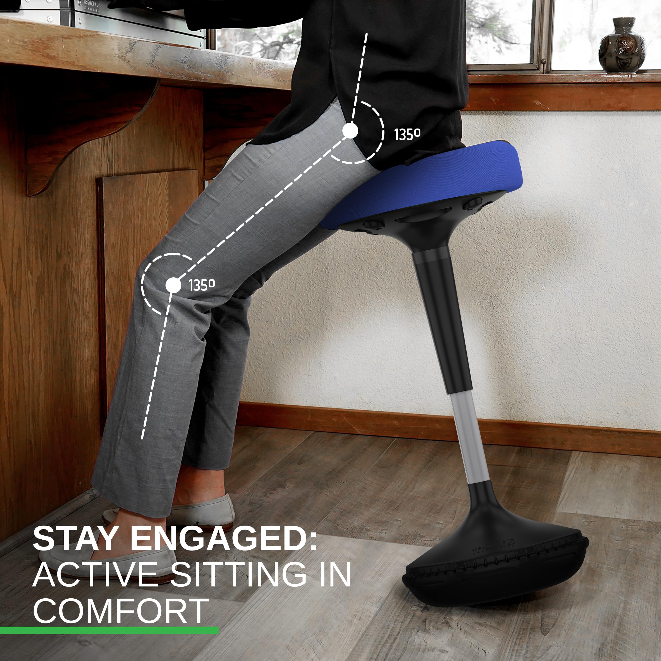 Ergonomic Wobble Stool - Adjustable Height Active Sitting Chair for Standing Desk, Office & Classroom - ADHD Friendly Flexible Seating Solution for Adults & Kids - Perfect for Home Office, School and Workstations