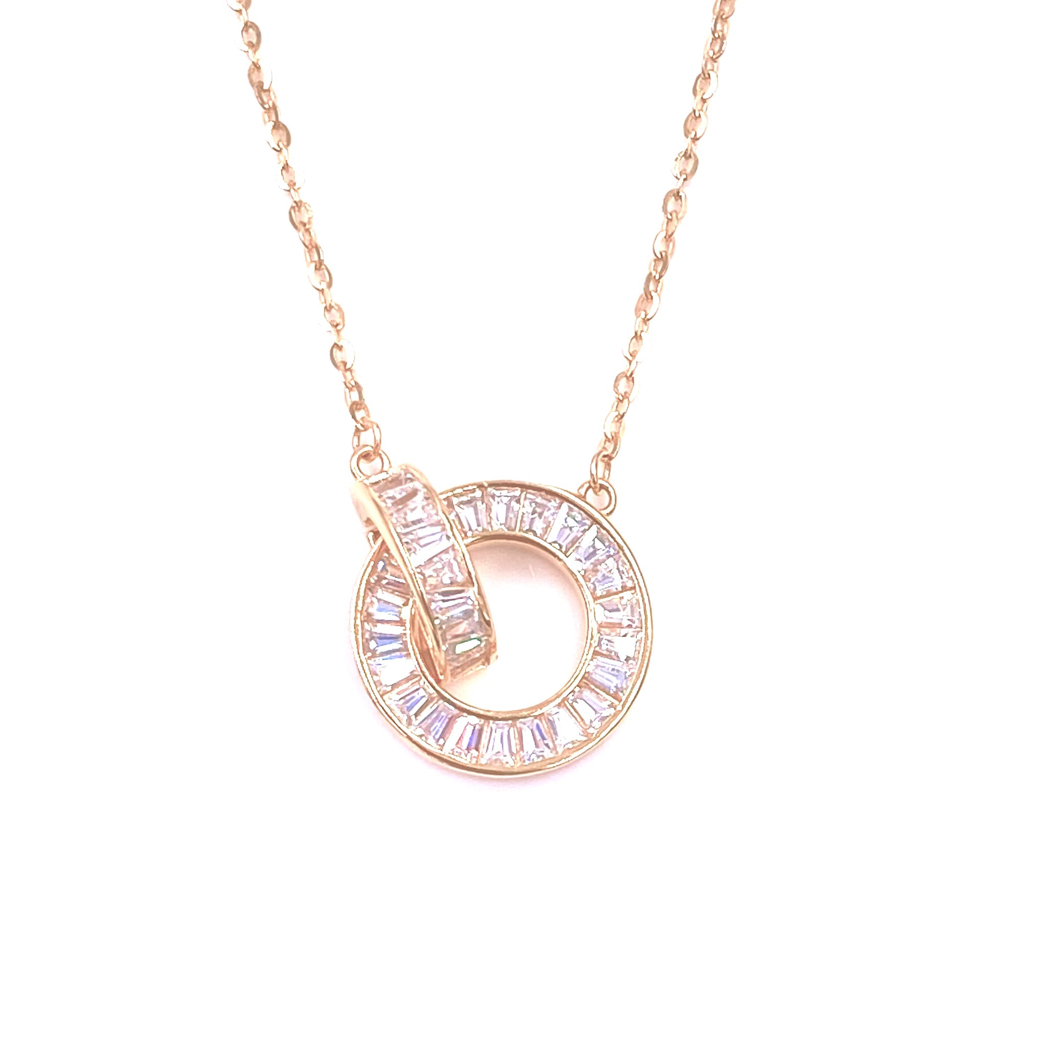 Ashley Gold Sterling Silver Gold Plated Double CZ Circle Pendant Necklace for Women - Elegant Jewelry Gift for Birthday, Anniversary & Special Occasions