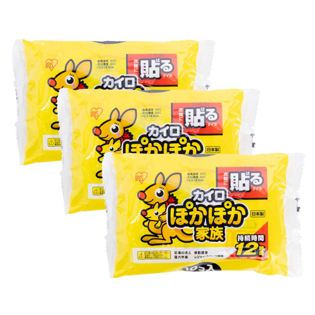 IRIS OHYAMA Poka Poka Family Paste Type Regular (Cairo) 10-Piece x3 Pack - Warm Compress for Muscle Pain Relief & Cold Weather Comfort