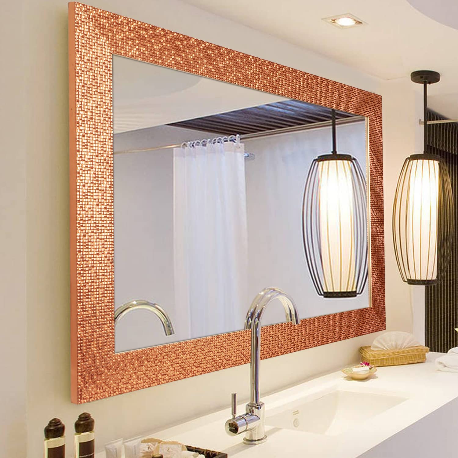 40x24 Inch Framed Bathroom Mirror - Wall Mounted Decorative Copper Mirror for Vanity, Powder Room & Bedroom Decor