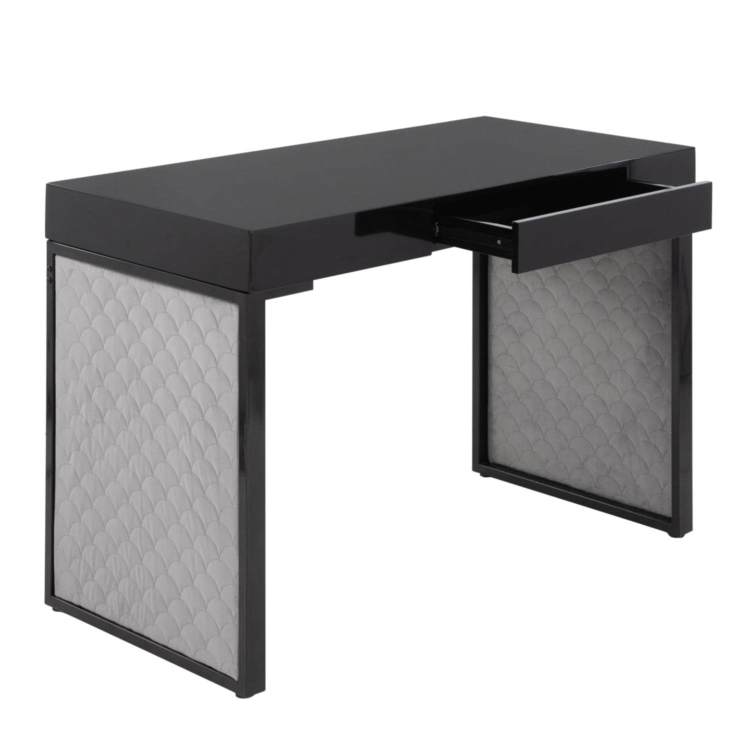 LumiSource Drift Upholstered Desk - Modern Home Office & Gaming Desk with Drawers, Small Black Computer Desk for Bedroom - Perfect for Remote Work & Small Spaces