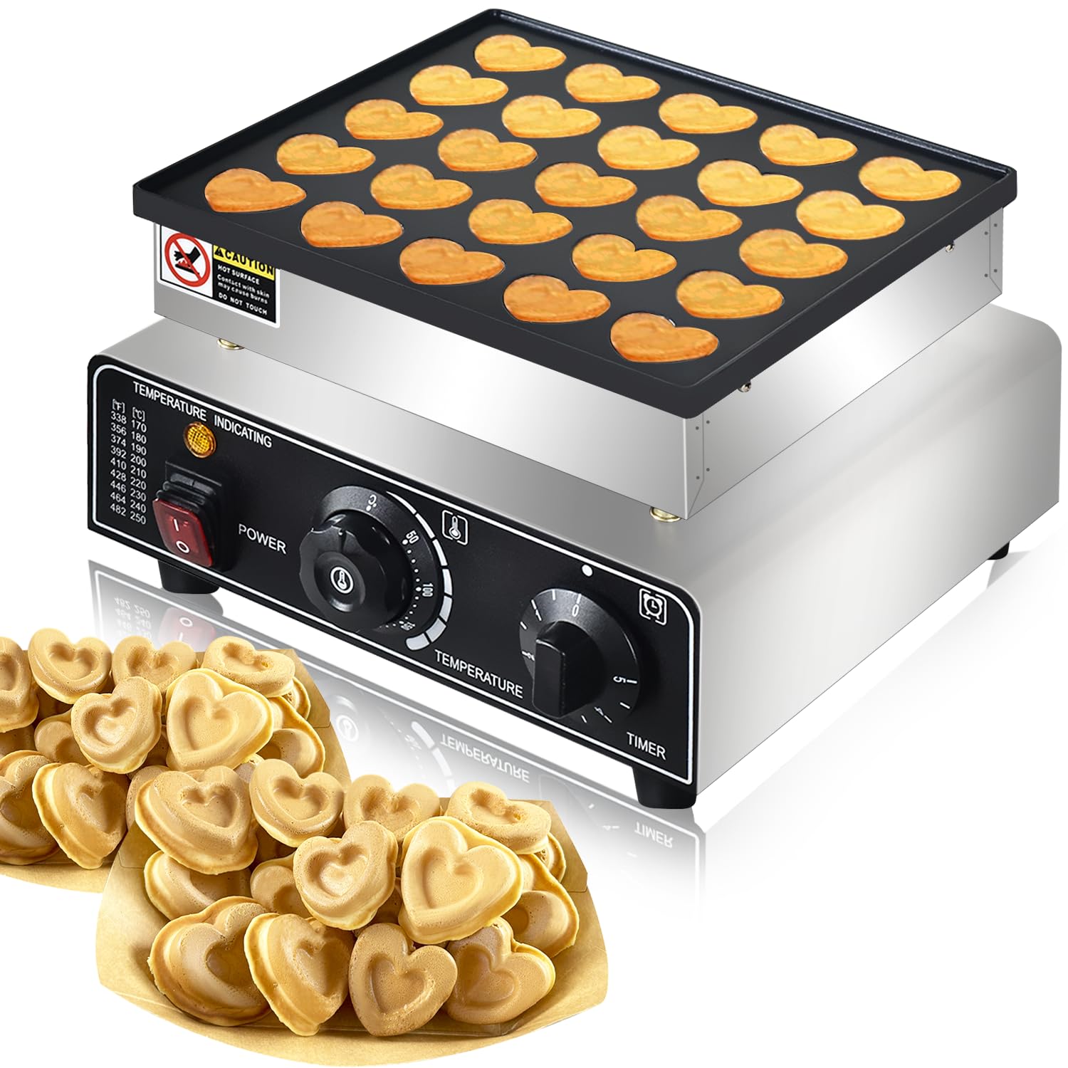 Mini Dutch Pancake Maker - 950W Heart-Shaped Proffertjes Waffle Machine for Home Kitchen, Bakery & Snack Bars (25PCs, 110V) | Perfect for Breakfast, Desserts & Party Treats