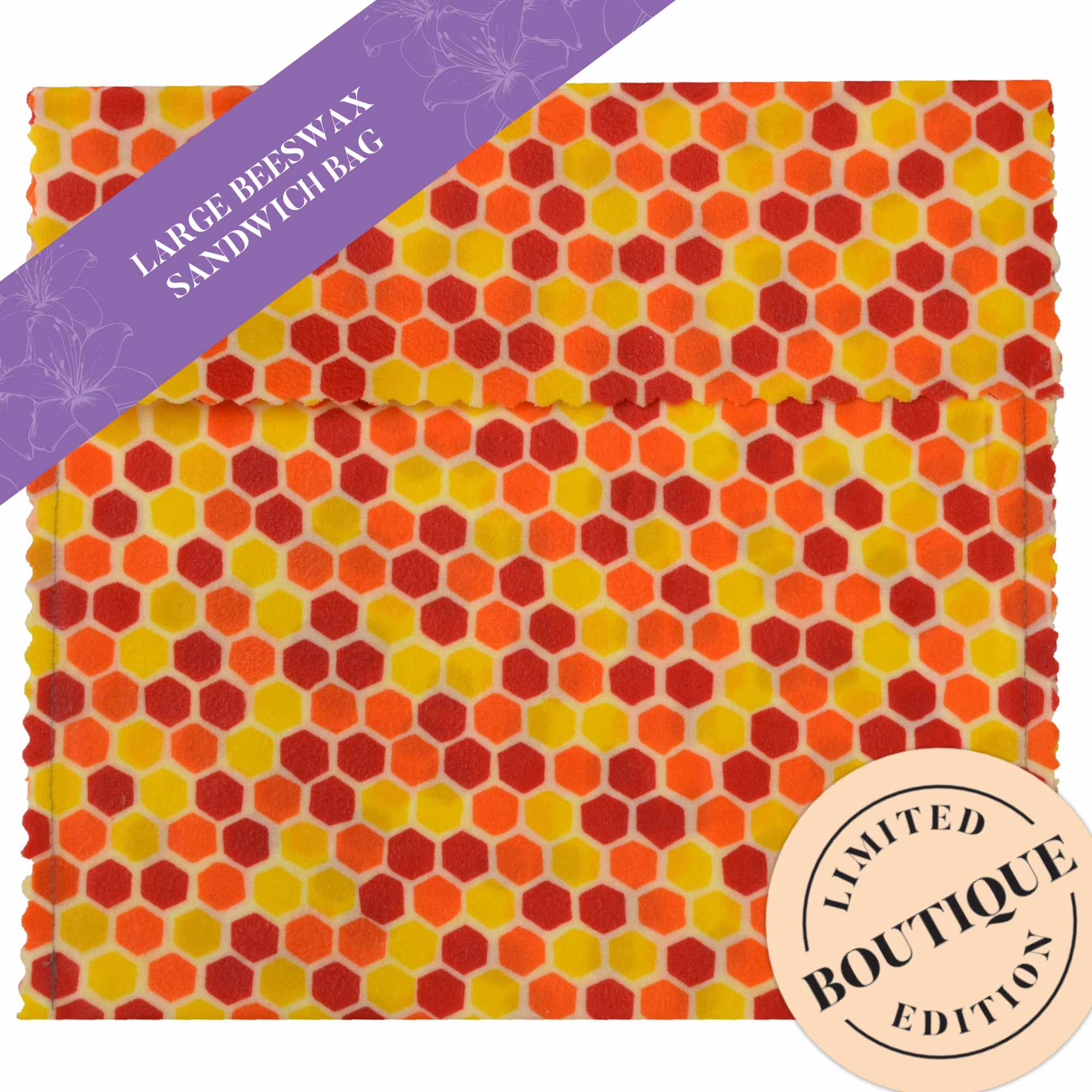 Organic Orange Honeycomb Reusable Large Sandwich Bags - Eco-Friendly Food Storage for Lunches, Picnics & Meal Prep (Set of 5) | BPA-Free, Leak-Proof Snack Containers for School, Work & Outdoor Activities