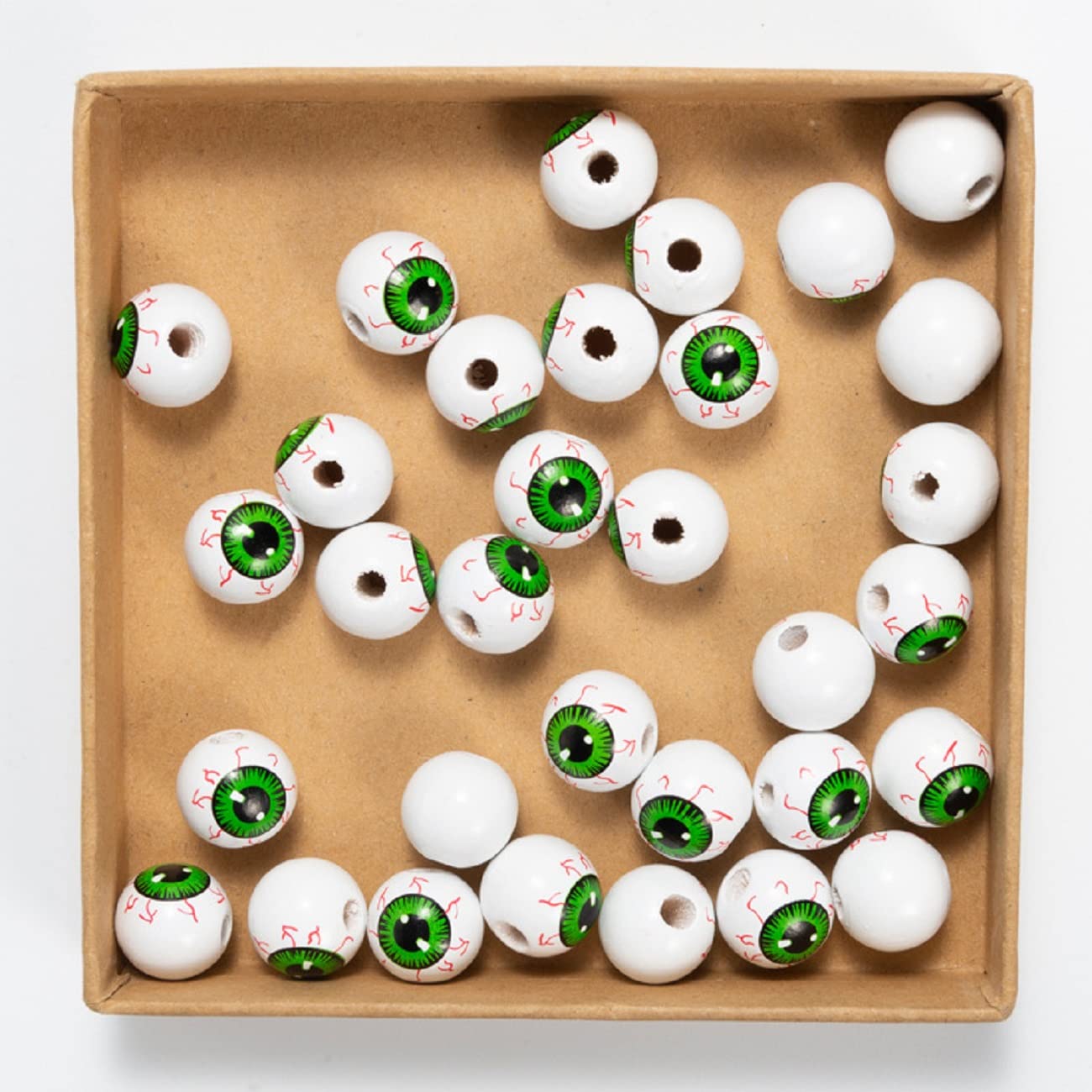 Decoendiy 100Pcs Halloween Wooden Beads - Colorful Round Animal Printed Spacer Beads for Jewelry Making, DIY Bracelets & Necklaces - Large Hole Ghost Beads for Halloween Crafts & Costume Accessories (Eye Design)