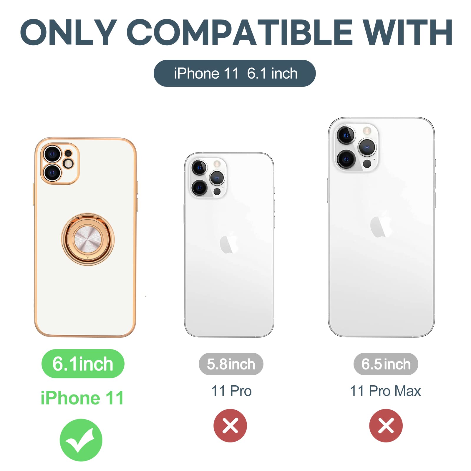 Luxury iPhone 11 Case with Rotatable Ring Stand - Rose Gold Edge for Women & Men | Perfect for Work & Travel