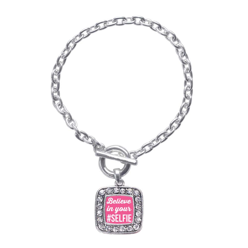 Inspired Silver - Sterling Silver Square Charm Toggle Bracelet with Cubic Zirconia, Elegant Jewelry for Women, Perfect for Parties, Weddings & Everyday Wear