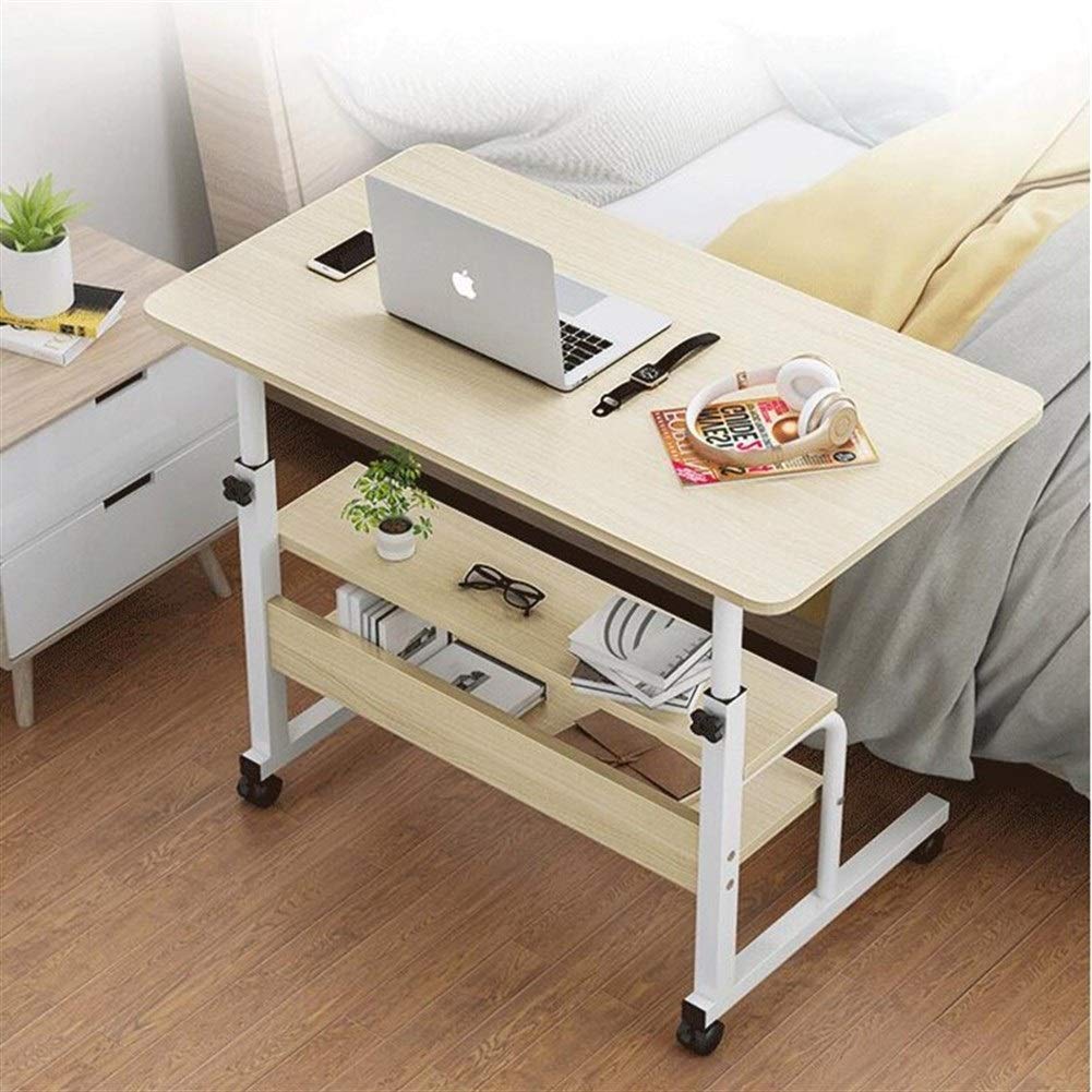 Adjustable Height Computer Desk - Portable Bedside Table with Wheels, Small Simple Workstation for Home Office (60cm, Color A) - Perfect for Dorm Rooms, Small Apartments & Bedside Workspaces