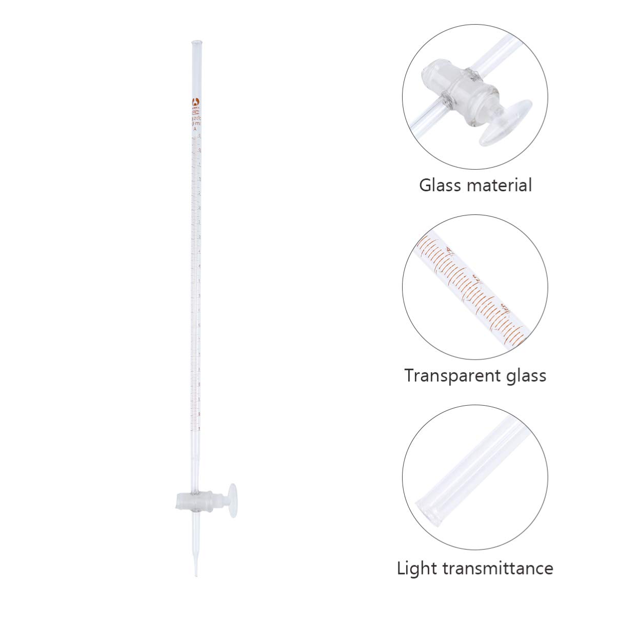 **Premium Borosilicate Glass Burette - 50ml Acid Burette for Laboratory Titration, Portable & Automatic Liquid Dispenser with Black Stand - Ideal for Chemistry Labs, School Experiments & Scientific Research**
