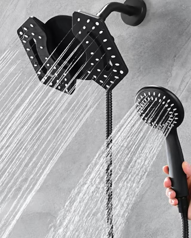 2-in-1 High Pressure Black Shower Head with Handheld - Rainfall & Detachable Dual Shower Heads with 2.5GPM Hose - Perfect for Bathroom Renovation & Spa-Like Shower Experience