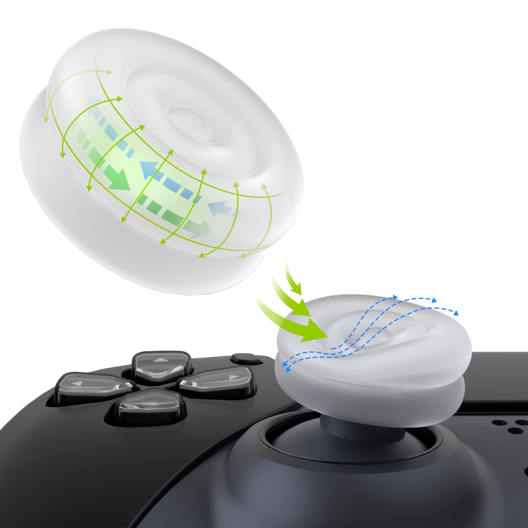 PlayVital Transparent Thumbstick Caps for PS5, PS4, Xbox Series X/S, Xbox One/Elite Series 2 & Switch Pro Controller - Premium Joystick Grips for Enhanced Gaming Comfort - Perfect for FPS, Racing & Long Gaming Sessions