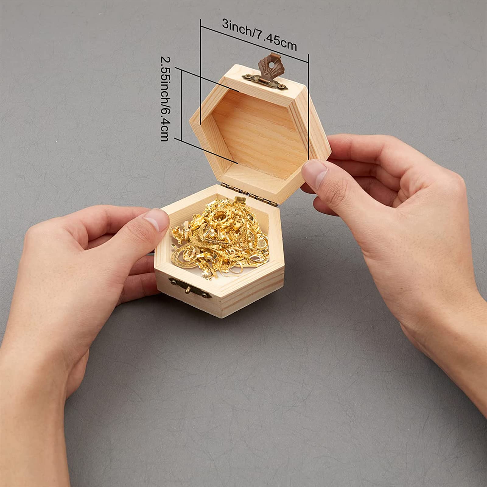 GORGECRAFT 2PCS Unfinished Hexagon Wooden Storage Box with Hinged Lid & Front Clasp - DIY Craft Box for Easter, Jewelry, Arts & Hobbies - 3.6 x 3.4 Inch - Perfect for Home Decor, Gift Wrapping & Organizing Small Treasures
