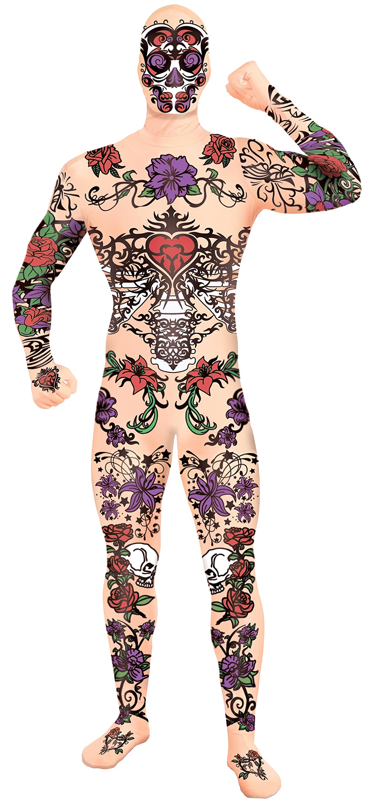 Disappearing Man XL Tattoo Costume for Men - Realistic Full Body Halloween Cosplay Outfit for Parties & Stage Performances