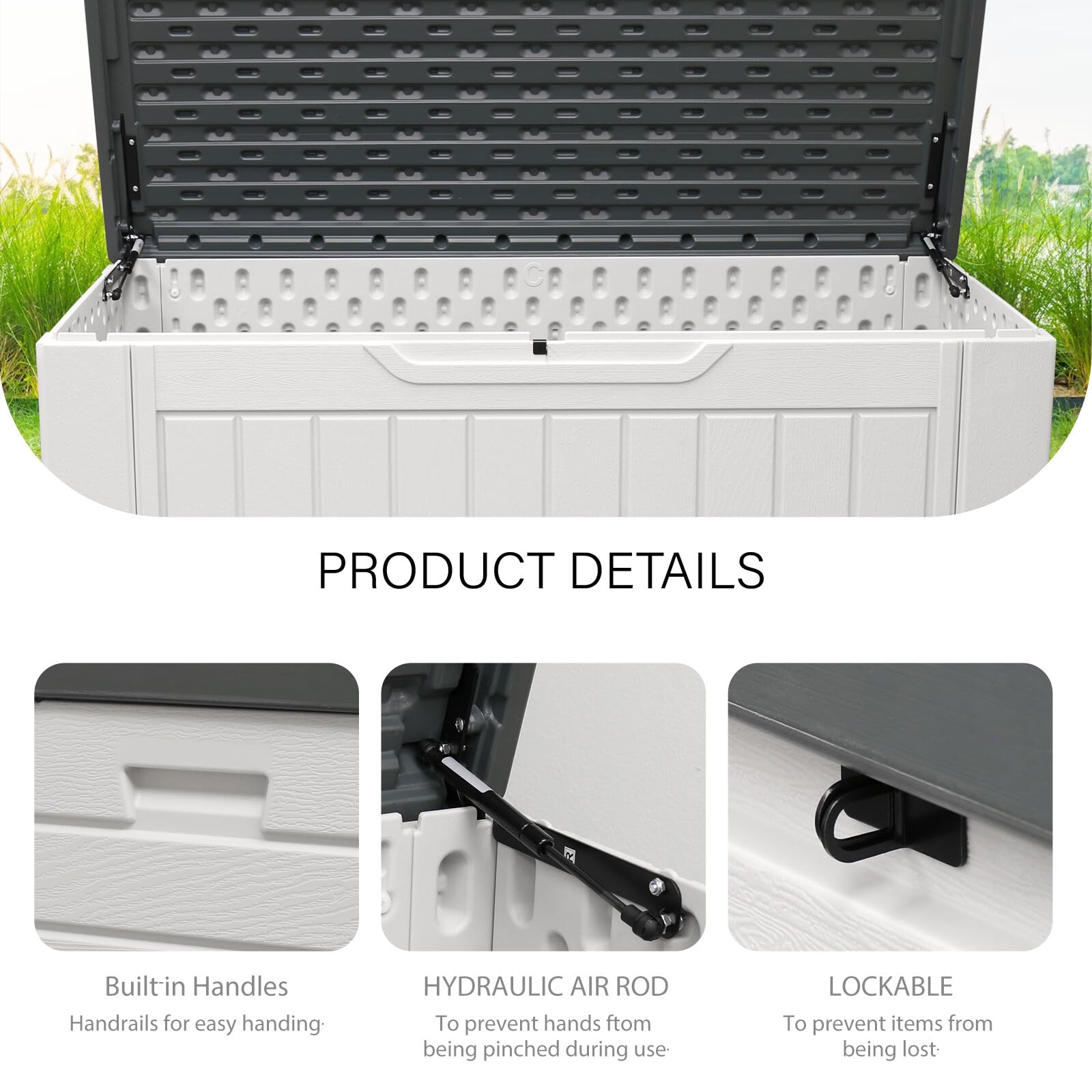 150 Gallon Outdoor Storage Box - Waterproof Resin Deck Box with Lock - Large Patio Storage Container for Furniture, Cushions, Garden Tools & Pool Supplies - White - Perfect for Backyard, Deck & Poolside Organization