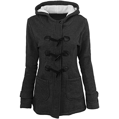 Women's Winter Hooded Fleece Jacket with Horn Buttons - Warm Thickened Long Down Coat for Cold Weather - Perfect for Outdoor Activities, Hiking, and Daily Wear