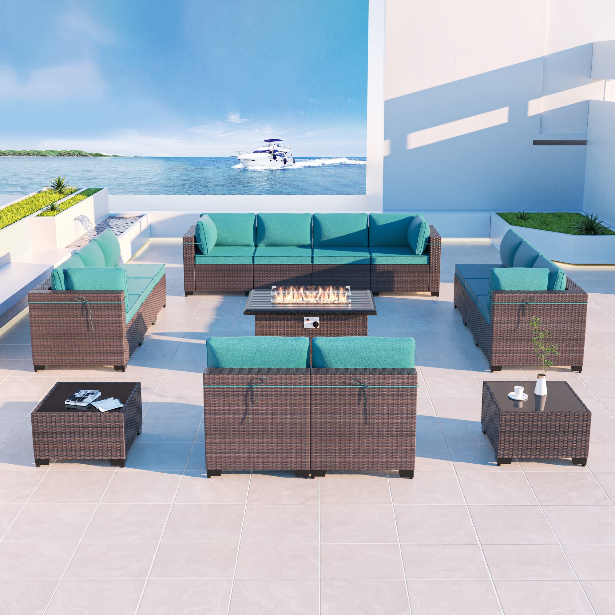 15-Piece Outdoor Patio Furniture Set with Propane Fire Pit Table - ETL Approved 43