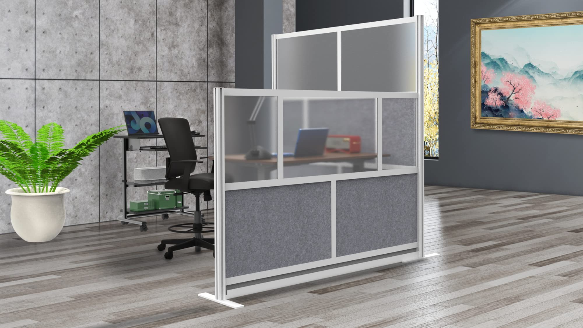 LUXOR MW-5370-FCG Modular Wall Room Divider System - Silver Frame, 53